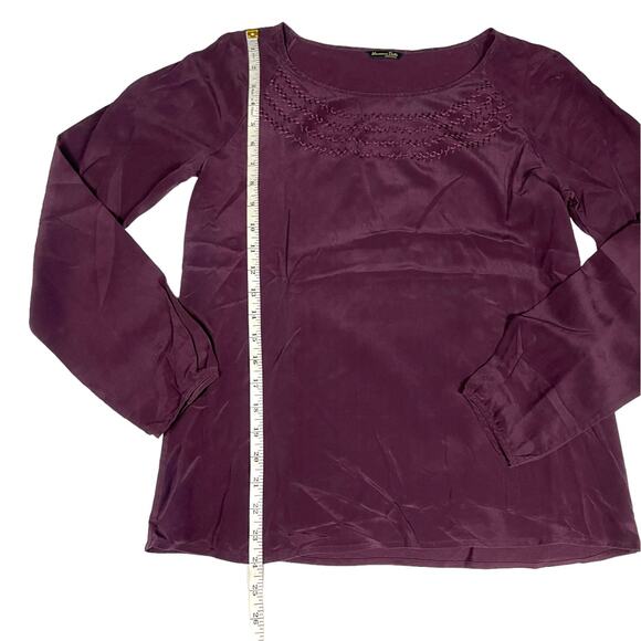 Massimo Dutti Blouse Long Sleeve Round Neck Embroidered Burgundy Women's L - Picture 6 of 11